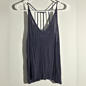 Roxy strappy flowing tank with lace neckline cutouts